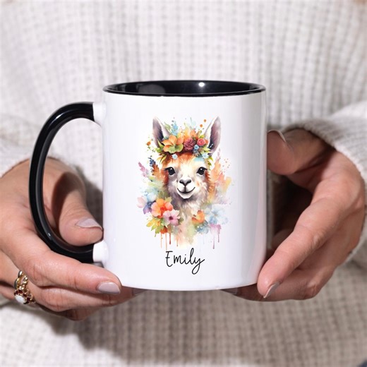 Personalized Watercolor Llama Floral Mug – Custom Name Drinkware - Etsy
