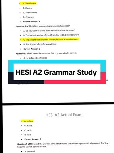 HESI A2 Grammar Study #hesia2 #hesia2help #nursingstudent #hesi #hesia2exam hesi a2 v2 grammar exam answers hesi a2 grammar questions 2025 hesi a2 math exam version 2