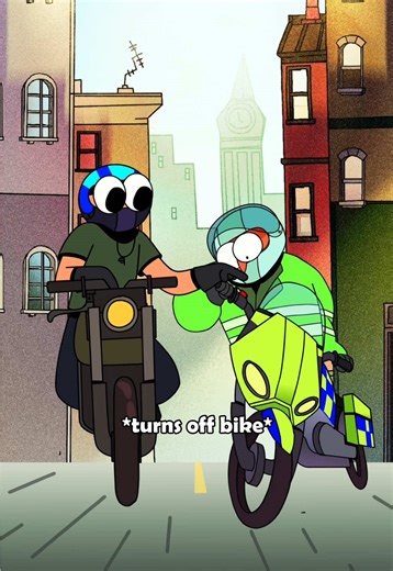 Police bike off switch✅ animation version! 🌚 I let the intrusive thoughts win. These animations always originate from real life clips! Brought back to life through animation 🖤 Say hi, shout or throw something at me if you see me whizzing around. I’m looking forward to meeting you! Animated by @Zac Harding Love you x . #harveyridesbikes #london #goodvibes #animation #cartoon