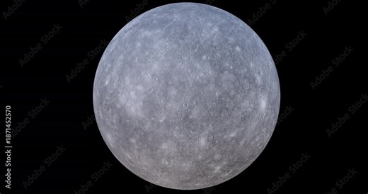 Planet Mercury rotating 360 degrees footage with alpha channel (ProRes, 4K only). 3D FX animation.