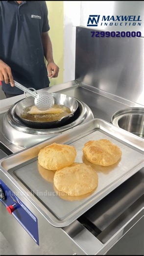 Poori Frying on Induction chinese Wok | Commercial Poori Frying Machine #inductioncooker #fryingpan