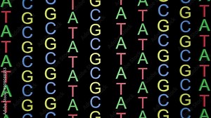 ATCG four basic nucleotides in DNA.Large letters. 3d animation.Black and white alpha matte included.