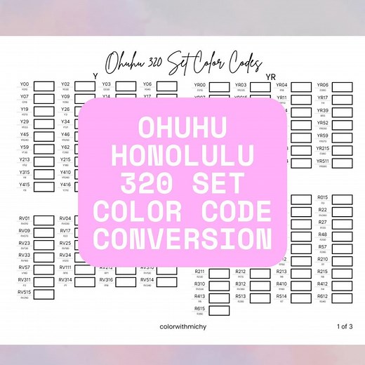 Ohuhu 320 Conversion Code Swatch Sheet | New and Old Color Codes, Ohuhu Honolulu Alcohol Markers - Etsy