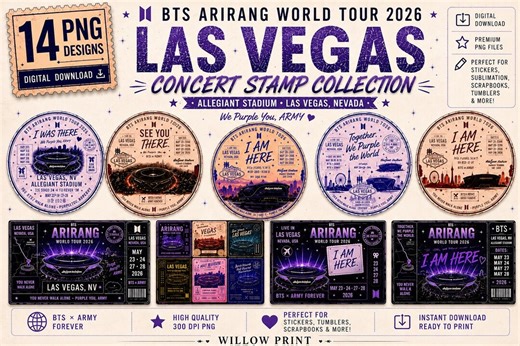BTS Inspired Arirang World Tour Concert Stamp Collection in Allegiant Stadium, Las Vegas Bundle 14in1, Sublimation 300DPI (digital Download) - Etsy Canada