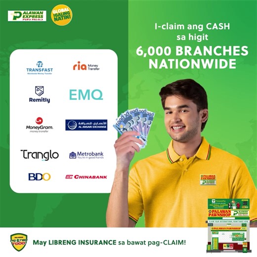 Suki, WINNER ka talaga sa pag-claim ng INTERNATIONAL REMITTANCE dito sa PALAWAN! 🤩 💸​ ✅CASH AGAD ang tanggap sa more than 6,000 branches at agents nationwide ✅LIBRENG INSURANCE pa sa bawat pag-claim ng international remittance Tingnan ang kumpletong listahan ng international partners dito 👇 https://www.palawanpawnshop.com/international-remittance Kung naghahanap naman ng malapit na branch 👇 https://www.palawanpawnshop.com/branch-finder​ Kaya basta INTERNATIONAL REMITTANCE, WIN-WIN 'yan sa Pa
