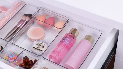 Vtopmart 10 Pcs Makeup Drawer Organizer Bins Set, 4 Size Plastic Makeup and Vanity Organizer Trays, Clear Acrylic Vanity Storage Containers for Cosmetics, Toiletries, Jewelry, Gadgets, Office Supply