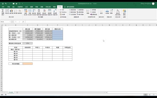 使用风险决策量化分析软件Drisk，运用蒙特卡罗模拟方法计算投资项目净现值NPV概率分布