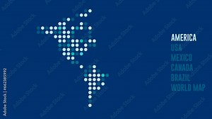 countries of the American continent. Dot Map Halftone. USA, Brazil, Mexico, Canada