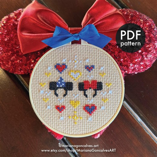 Mini Mouse Ears, Cross Stitch, PDF Pattern, Theme Park, Headband, Magic, Character, Princess, Florida, Easy, Small, Beginner, Colorful - Etsy Canada
