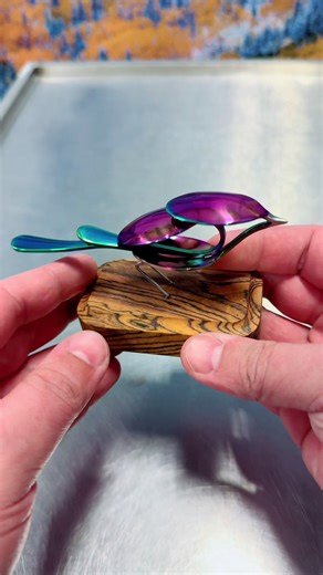 Iridescent Spoon Bird Metal Art Sculpture