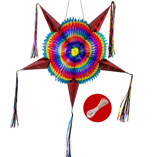 Large Pinata with Red Cones (32") – Christmas Piñata - 25 Ft Rope Included - Mexican Star Piñata by TexMex Fun
