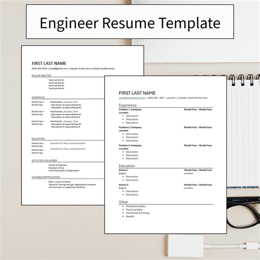 Engineering Student Resume Template ATS Friendly | Entry Level Engineering Resume | Internship Resume Template | Word & Canva Download - Etsy