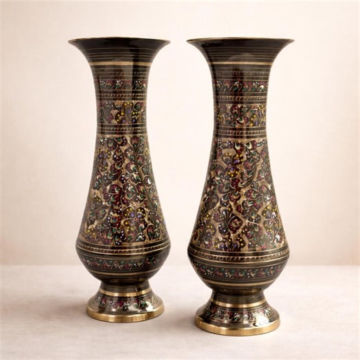 Handcrafted Brass Vase Set • Floral Inlay Decor, Artisan Made Home Decoration and Gift - Etsy