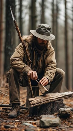 Making a Survival Spear with Stone | Primitive Hunting Tool #hunter #primitivesurvival #survival