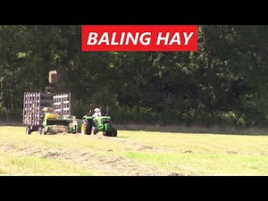 Baling Hay - One Man Show - John Deere 5055d, 348 Baler, 42 Kicker - Pounding Out Square Bales