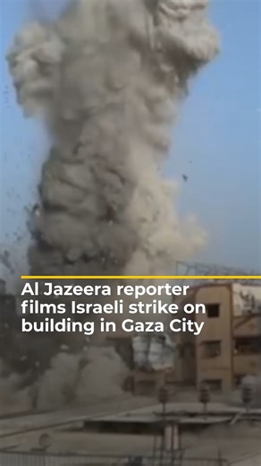 Al Jazeera's Ibrahim al-Khalili filmed the moment an Israeli air attack targeted a building behind him in a busy residential area in Gaza City. It was one of several attacks across the besieged enclave that killed more than 40 Palestinians on Sunday. | Al Jazeera English