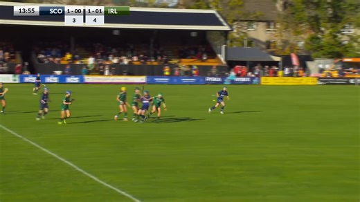 Beth MacLellan scores for Scotland against Ireland in the 2025 Mowi Shinty Hurling International | Women's Camanachd Association