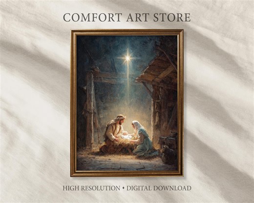 Nativity Christmas Decor Vintage Baby Jesus Manger Painting Christian Nativity Wall Art Holy Night Star Printable Digital Download Print Art - Etsy Canada