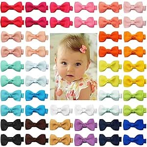 CÉLLOT Baby Hair Clips 50 Pieces 25 Colors in Pairs Baby Girls Fully Lined Bows Hair Pins Tiny 2" Hair Bows Alligator Clips for Girls Infants Toddlers