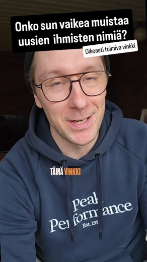 Unohtuuko nimet helposti? Kuten mulla aiemmin! Jos sä unohdat helposti uusien tuttavuuksien nimet, niin tää vinkki on sulle!🫵 Toista hänen nimi ainakin kahdessa, mielellään kolmessa lauseessa. Näin se jää mieleen huomattavasti paremmin ja aivot luo yhteyden eri tavalla. Itselle tämä oli iso muutos, eikä enää ei unohdu nimet! Jos kyseessä on palaveri tms... niin voit tehdä saman toiston omassa päässä! Ps. IHMISET RAKASTAA KUULLA OMAA NIMEÄÄN SANOTTAVAN!🤩 Testaa, 99% varmuudella toimii 🗣 Onko j