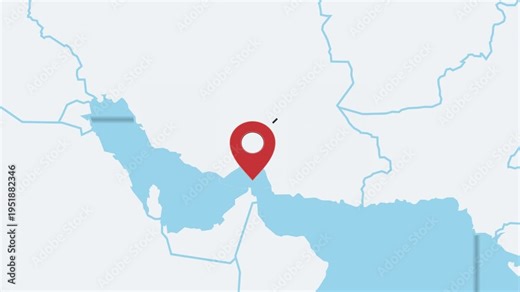 Strait of Hormuz Map with Location Pin, Middle East Oil Route and Global Energy Trade Concept.