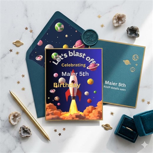 Editable Rocket Ship Birthday Invitation Template: Space Galaxy Theme Digital Invite for Kids - Etsy