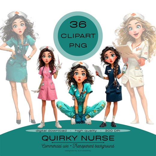 Quirky Nurse Clipart PNG Bundle, Funny Medical Girls Clipart, Planner Stickers, Sublimation, Scrapbooking, Junk Journals, Commercial Use - Etsy