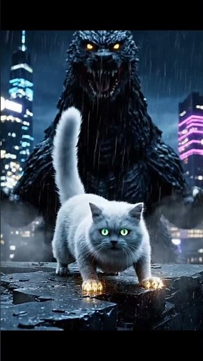 Fluffy Cat vs Godzilla | Epic Cinematic Battle 🐱⚡🦖 #Shorts