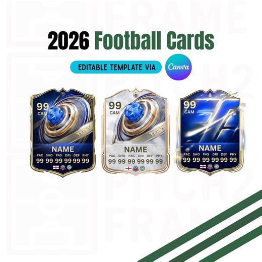 Blank Personalisable 2026 Football Team Player Cards | 3 Designs - Digital Download Template (editable via Canva ) - Etsy