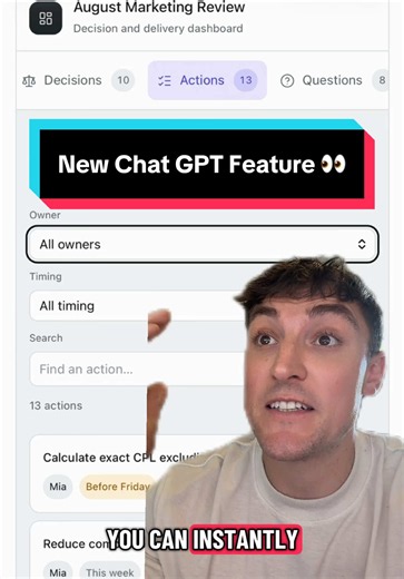 ChatGPT just added a new feature called Visualize — and it can turn messy information into interactive dashboards you can actually explore. I tested it with a client meeting transcript and a long YouTube video. Instead of getting another text summary, it built interactive views of the key ideas, action items, decisions, timelines and next steps. You can use it for meeting notes, research, reports, lecture notes, survey data and more. Save this and try it yourself. #chatgpt #chatgptwork #chatgptv