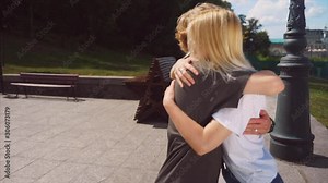 best friends guy and girl hugging. BFF concept