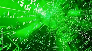 Camera flies through math formulas on background. Math calculations functions equations. Matrix made up of formulas. Abstract cognitive process concept. Seamless loop. Greenscreen chromakey See Less