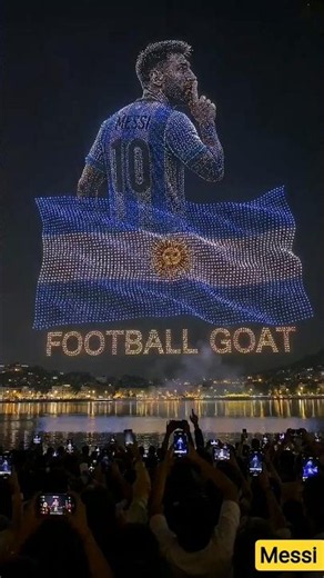 An LED Drone Show of Lionel Messi Celebrating Argentina's Victory ✌️🇦🇷 #messi #argentina #fifa