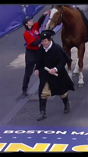 "The runners are coming!" Honoring the 250th anniversary of the American Revolution, a reenactor portraying Paul Revere crossed the Boston Marathon finish line to read a special proclamation. https://www.wmtw.com/article/boston-marathon-live-coverage-2025-race-mainers/64525902 | WMTW-TV