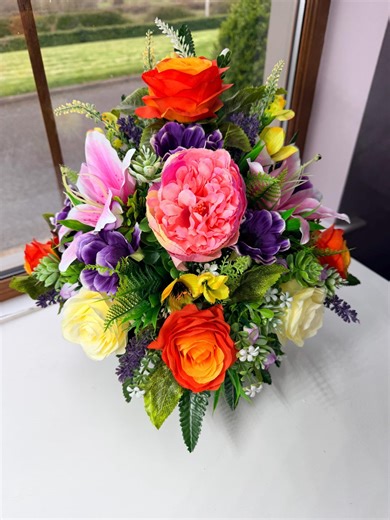 Artificial Grave Flower Arrangement: Pink Roses and Lilies Funeral Tribute - Etsy