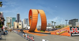 Giant Hot Wheels Track With Double Vertical Loop and Real Race Car Drivers? Check.