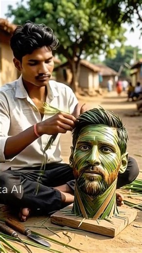 Amazing Leaf Art Face Sculpture | Village Artist Creates Magic with Leaves 🌿🎨#NatureArt #ArtShorts