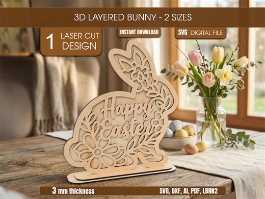 Layered Bunny SVG Laser Cut File, Easter Rabbit DXF Glowforge Cricut, 3D Floral Spring Decor Digital Download - Etsy