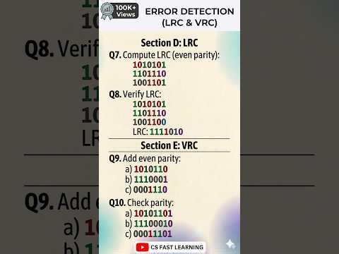 LRC VRC Even Parity | Q7-Q10 Full Solution | Error Detection | Computer Networks