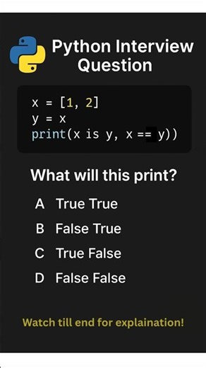 Day 25 | Python Interview Questions | is vs == Explained Clearly 💡 #python #coding #shorts