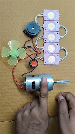 powering 5 led light dc fan and buzzer with dc 775 motor generator // #shortvideo #diy #tech