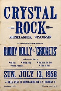 Jul 13, 1958: Buddy Holly at Crystal Rock Ballroom Rhinelander, Wisconsin, United States | Concert Archives
