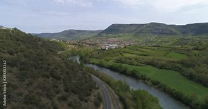 Millau city and Tarn river, aerial approach