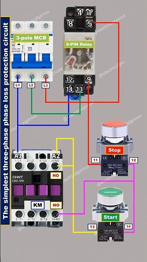 Phase Loss Protection Circuit Using Relay Wiring Diagram #electrical