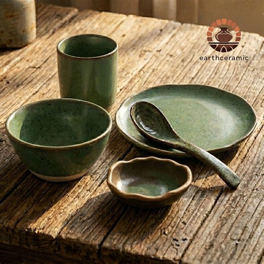 Organic Stoneware Dinnerware Set, Handmade Ceramic Rustic Tableware (5 Piece) - Etsy
