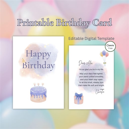 Digital Printable Birthday Card • Editable Canva Template • Instant Download • Personalized Watercolor Greeting - Etsy Canada