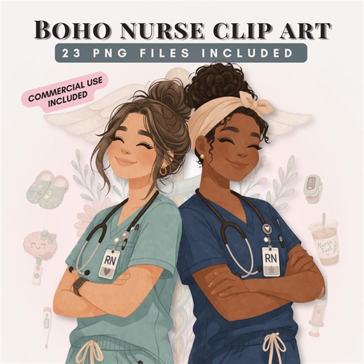 Boho Nurse Clipart Bundle, Diverse Nurse PNG, Medical Clipart Set, Healthcare Worker Clipart, Nurse Sticker Designs, Commercial Use Included - Etsy