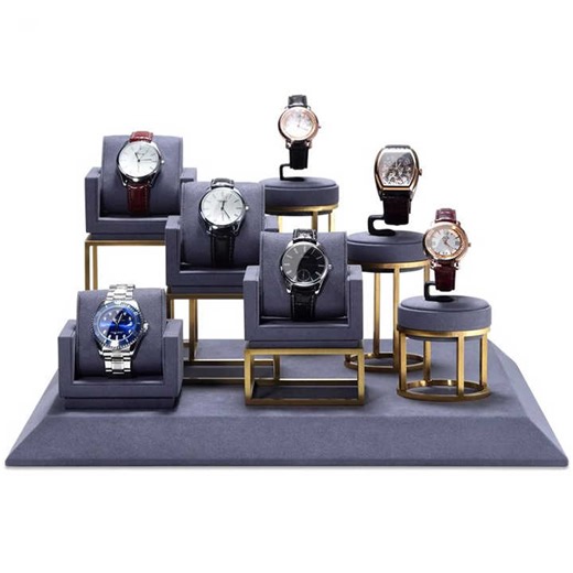 Customized High End Jewelry Display Stand Watch Display Set Metal Microfiber Counter Props showcase Watch Display Stand