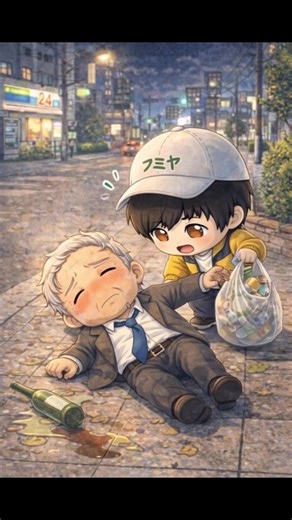 冬のごみ拾いアニメ化：おじいさんの介抱