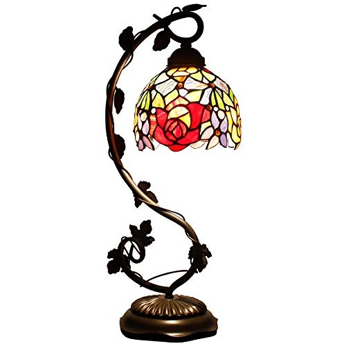 Tiffany Lamp Red Rose Style Stained Glass Table Lamps 